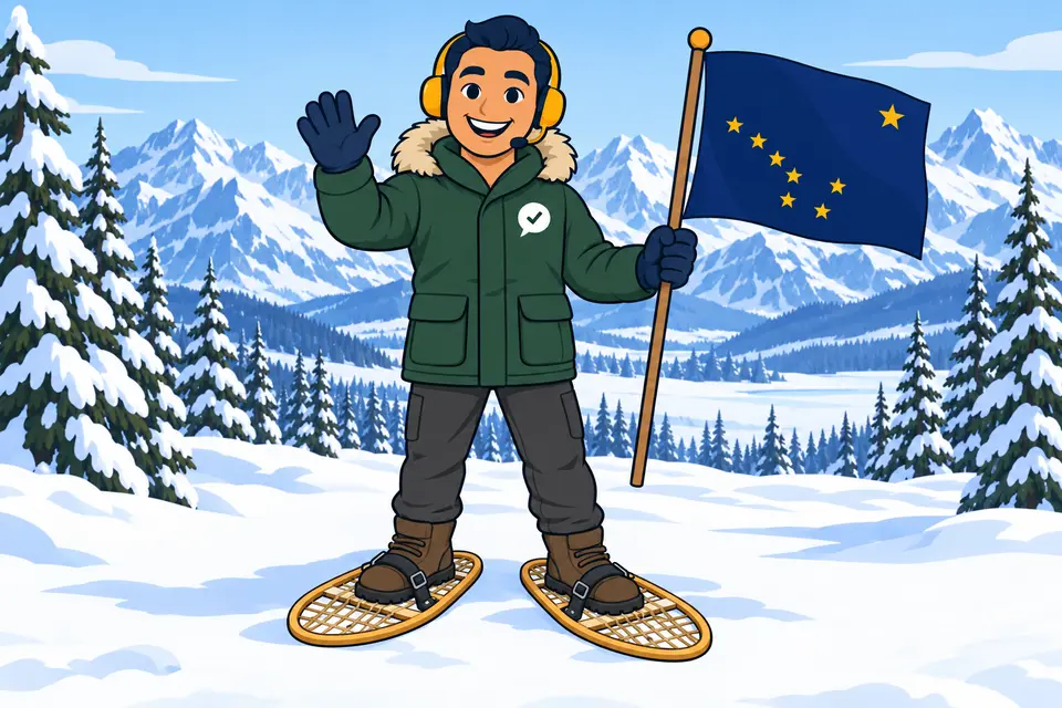 Ray, the RealAgentQuotes helper, waving a Alaska flag