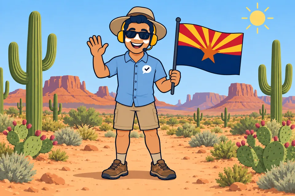 Ray, the RealAgentQuotes helper, waving a Arizona flag