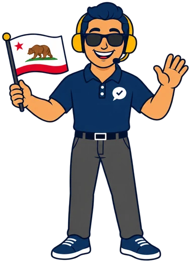 Ray, el ayudante de RealAgentQuotes, con una bandera de California