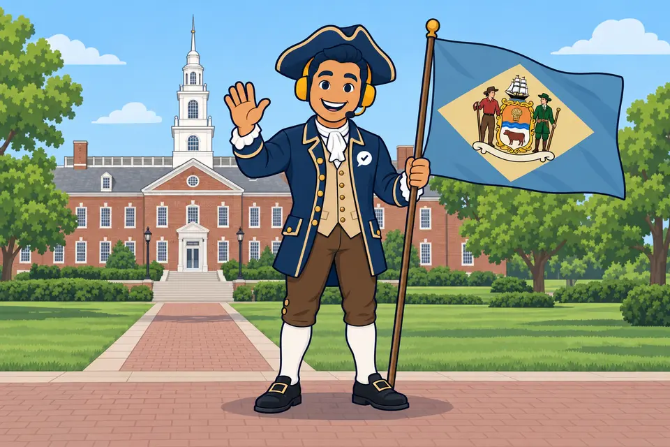 Ray, el ayudante de RealAgentQuotes, con una bandera de Delaware