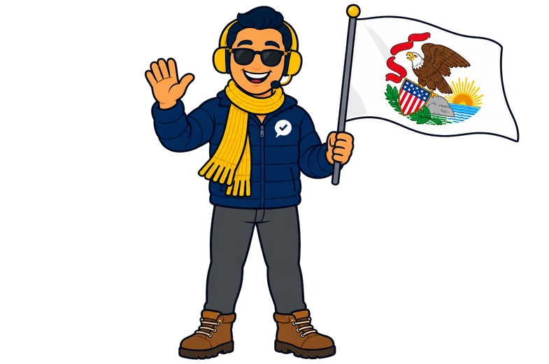 Ray, el ayudante de RealAgentQuotes, con una bandera de Illinois