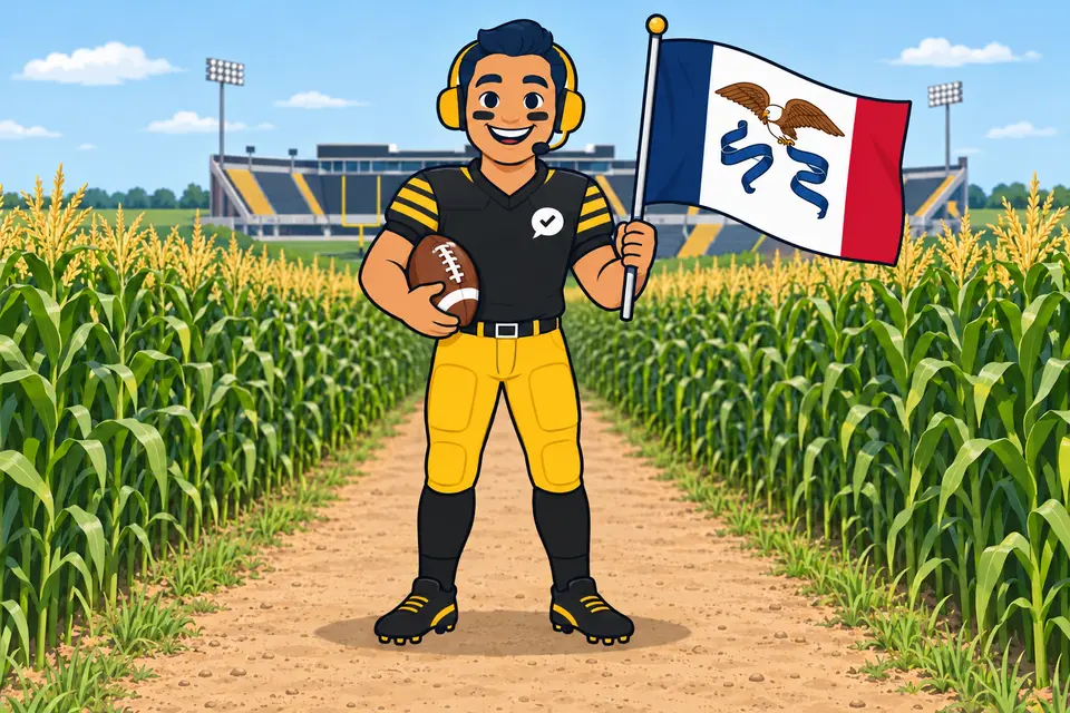 Ray, the RealAgentQuotes helper, waving a Iowa flag