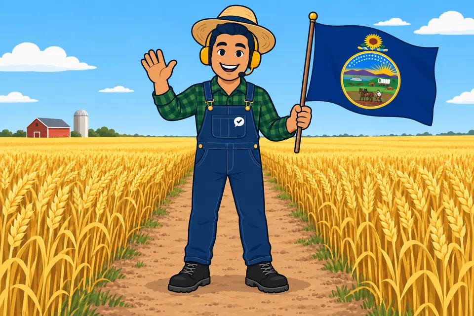 Ray, el ayudante de RealAgentQuotes, con una bandera de Kansas