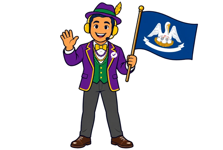 Ray, the RealAgentQuotes helper, waving a Louisiana flag