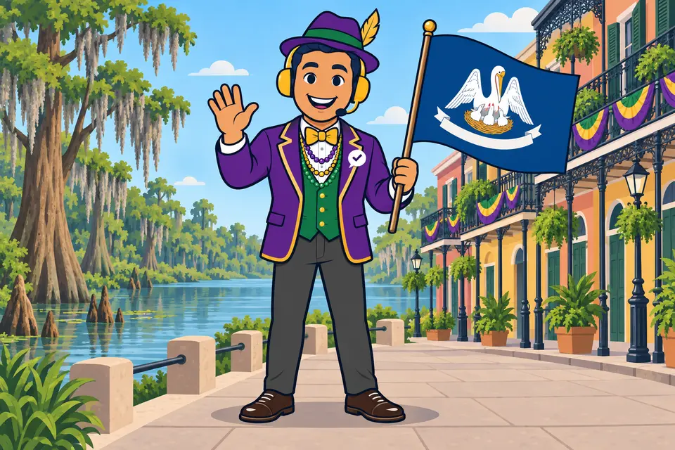 Ray, the RealAgentQuotes helper, waving a Louisiana flag