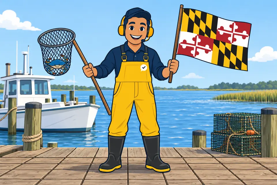 Ray, el ayudante de RealAgentQuotes, con una bandera de Maryland