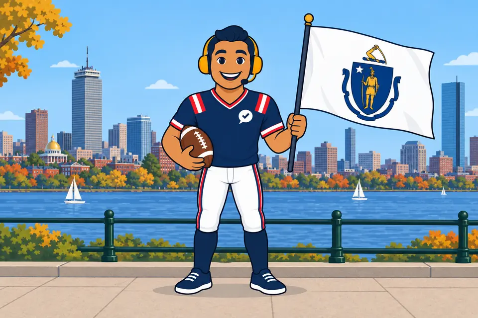 Ray, the RealAgentQuotes helper, waving a Massachusetts flag