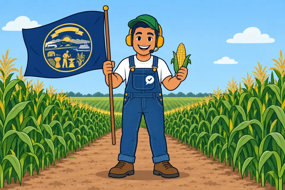 Ray, el ayudante de RealAgentQuotes, con una bandera de Nebraska
