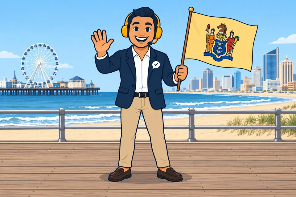 Ray, the RealAgentQuotes helper, waving a New Jersey flag