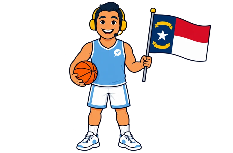 Ray, the RealAgentQuotes helper, waving a North Carolina flag on a basketball court