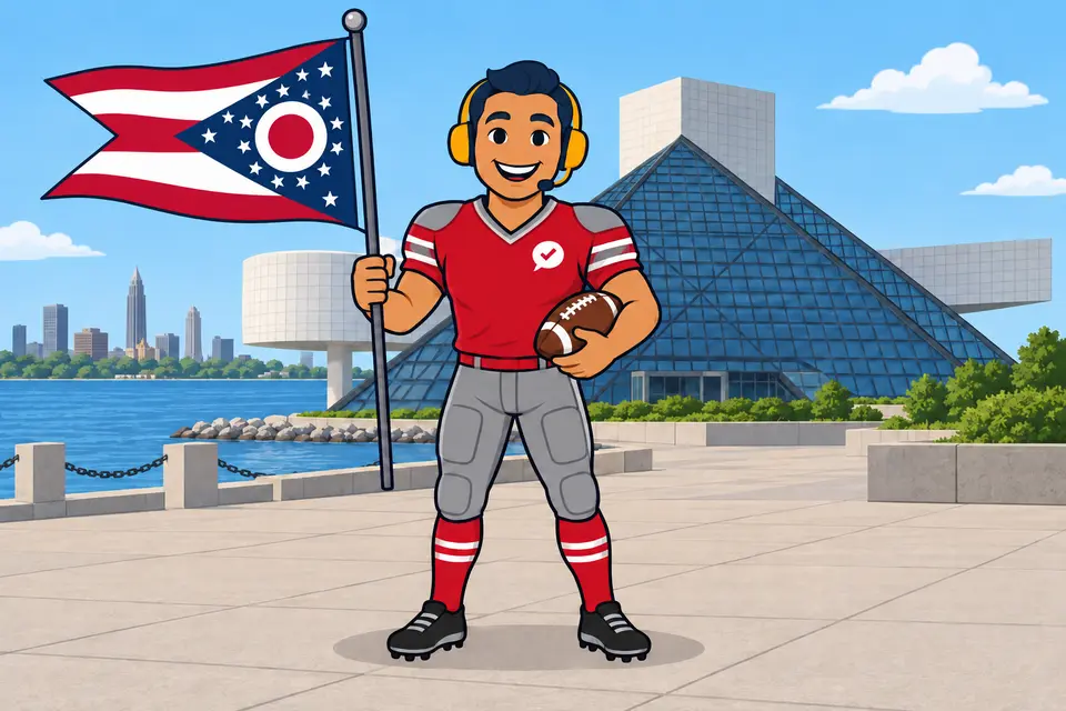 Ray, el ayudante de RealAgentQuotes, con una bandera de Ohio