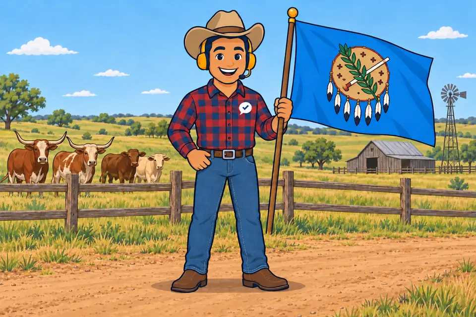 Ray, the RealAgentQuotes helper, waving a Oklahoma flag