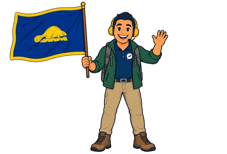 Ray, the RealAgentQuotes helper, waving an Oregon flag