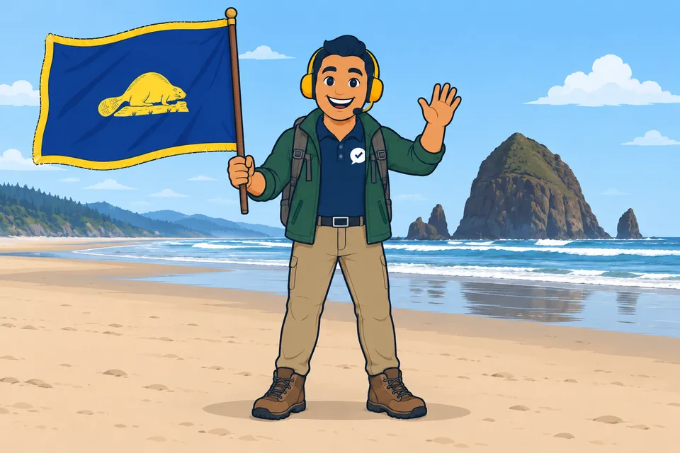 Ray, the RealAgentQuotes helper, waving a Oregon flag