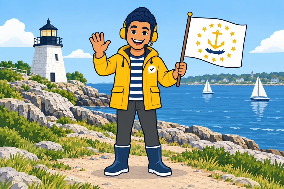 Ray, el ayudante de RealAgentQuotes, con una bandera de Rhode Island