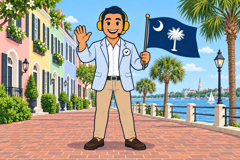 Ray, the RealAgentQuotes helper, waving a South Carolina flag