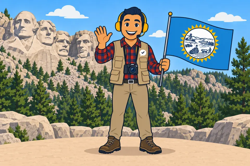 Ray, the RealAgentQuotes helper, waving a South Dakota flag