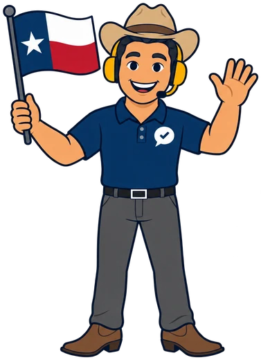 Ray, el ayudante de RealAgentQuotes, con una bandera de Texas