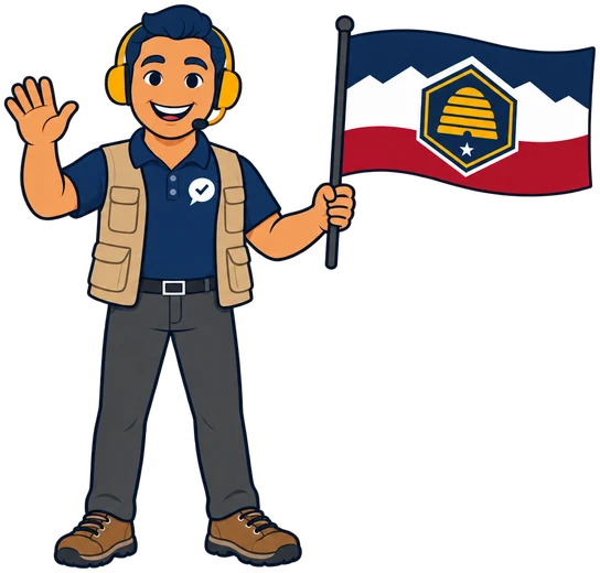 Ray, el ayudante de RealAgentQuotes, con una bandera de Utah