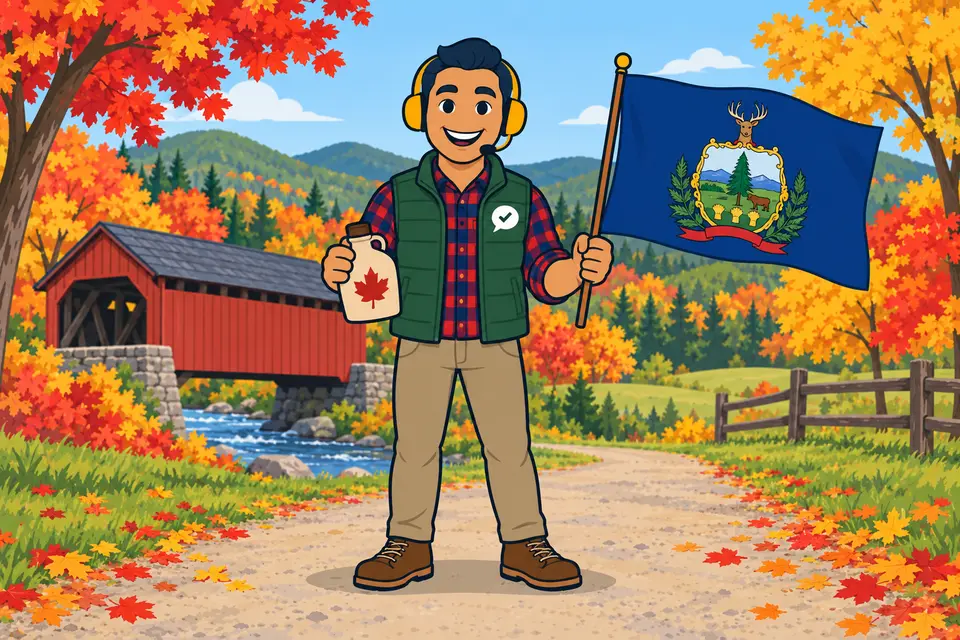 Ray, the RealAgentQuotes helper, waving a Vermont flag