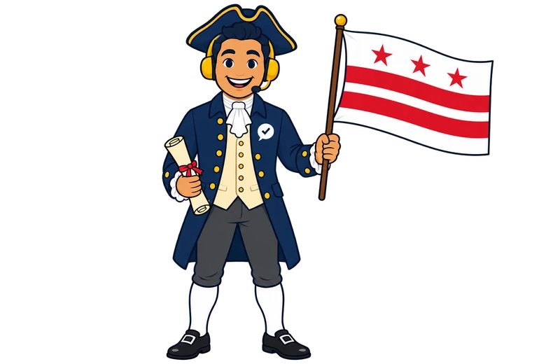 Ray, the RealAgentQuotes helper, waving a Washington, DC flag