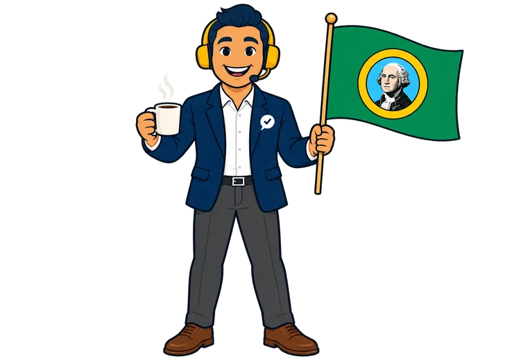 Ray, the RealAgentQuotes helper, waving a Washington flag