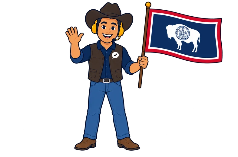 Ray, the RealAgentQuotes helper, waving a Wyoming flag